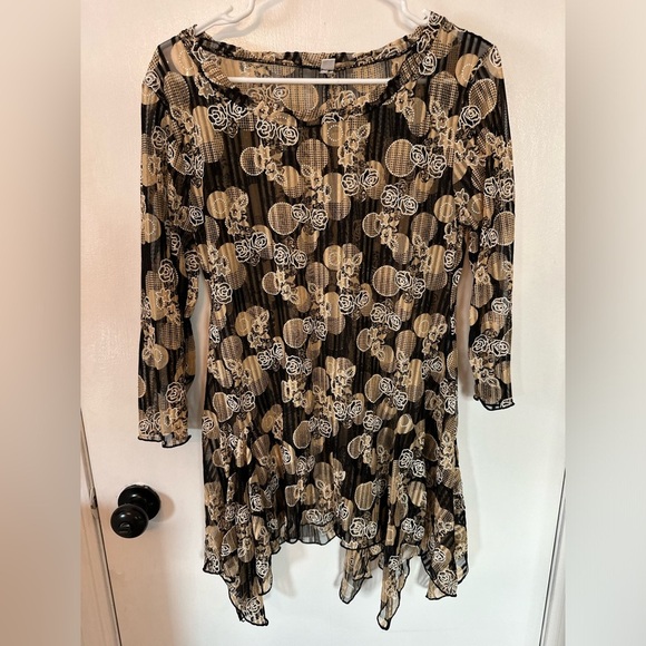 Vintage Sheer asymmetrical Mesh rose circle Long Sleeve Layering Top Sz S #1536 - Picture 2 of 7